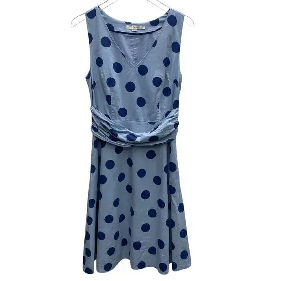 Boden Lois Linen Blend Blue Polka Dot Sleeveless Fit & Flare Dress Size 6R - Picture 2 of 12